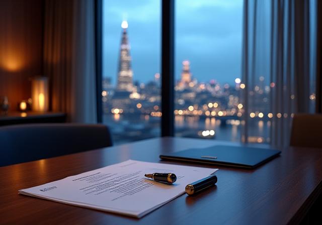 Professional legal office in London with views of the city skyline
